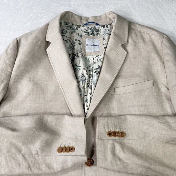 Tommy Bahama Blazer Mens 2XLT Beige Linen Blend Sport Coat Floral Lined Beachy